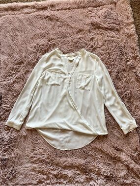Maeve Cream Wrap-Front Blouse with Patch Pockets